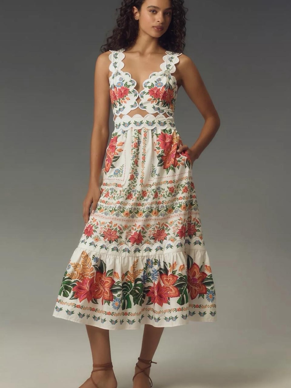NWT FARM RIO Off-White Bloom Garden Midi Dress